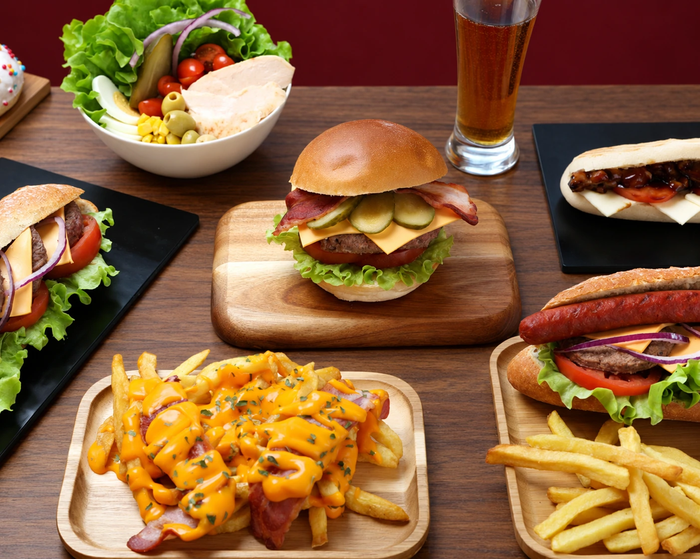 La table de Let’s Sandwich : burger, américains en baguette et frites maison